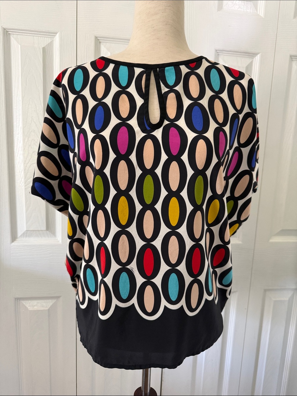 Trina Turk Silk Multicolor Oval Geo Print Blouse Sz S